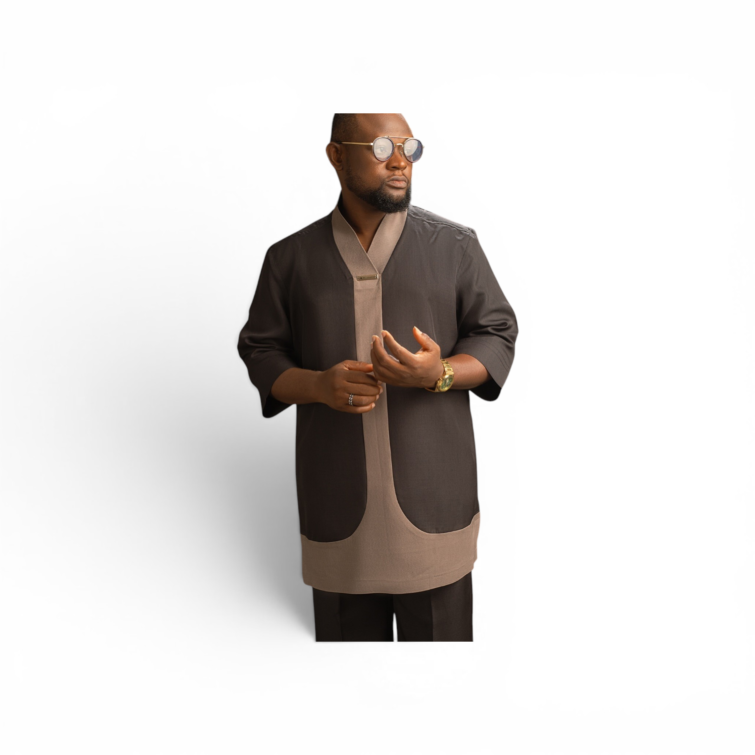 Modern two-tone tunic three quarter sleeves 